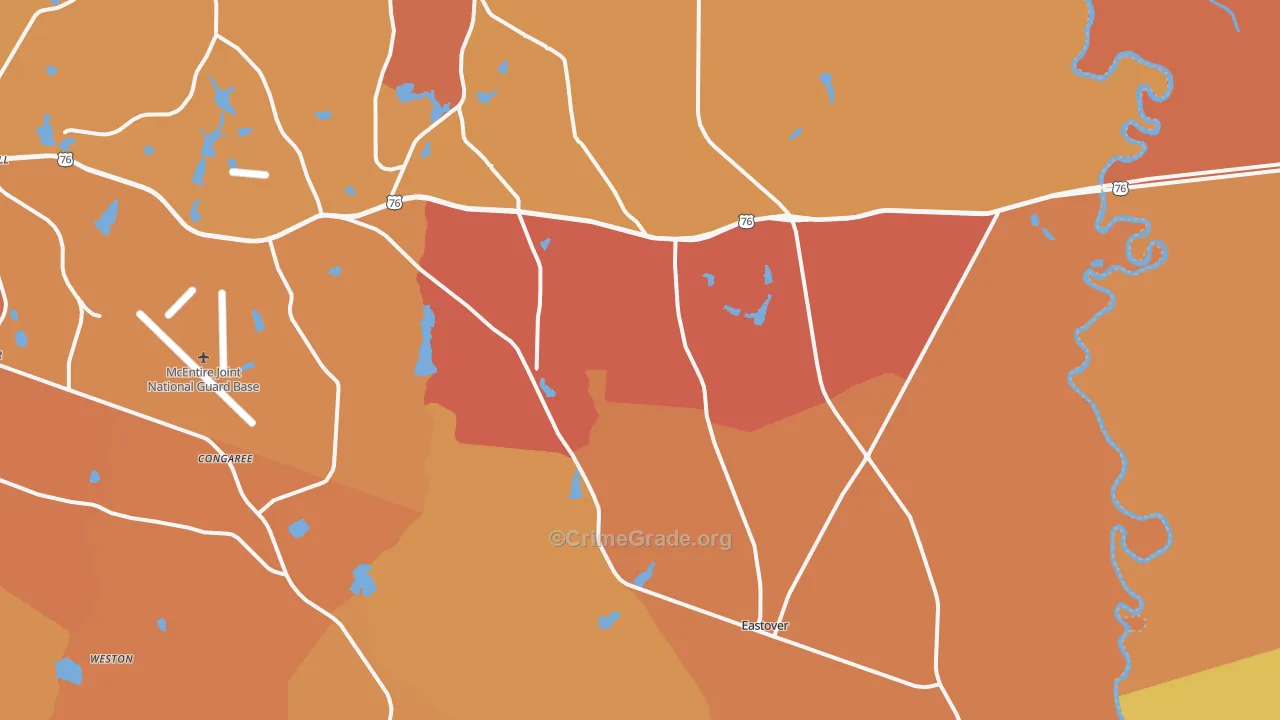 Eastover, SC Map of Vehicle Theft Rates