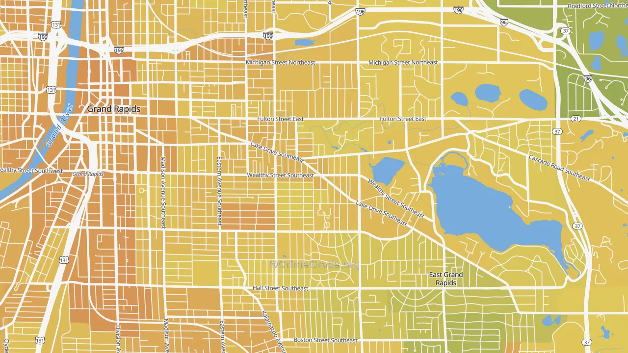 Eastown, Grand Rapids, MI Map of Vehicle Theft Rates