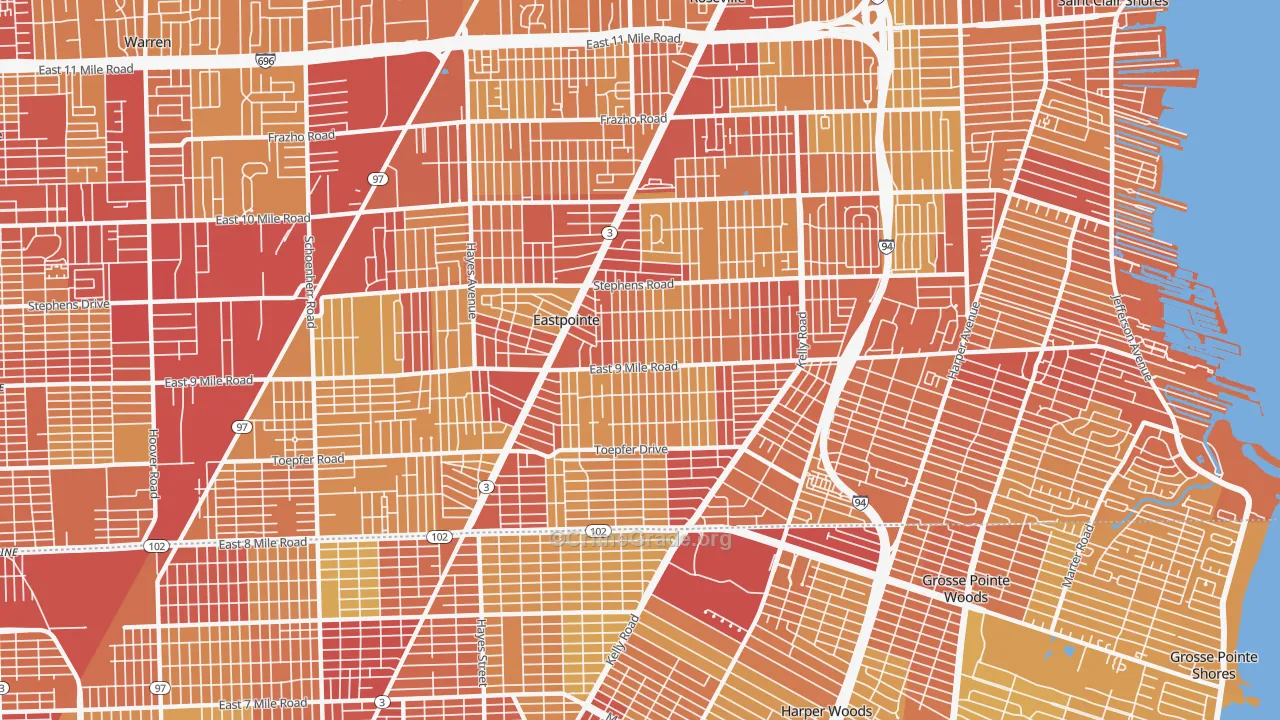 Eastpointe, MI Map of Vehicle Theft Rates