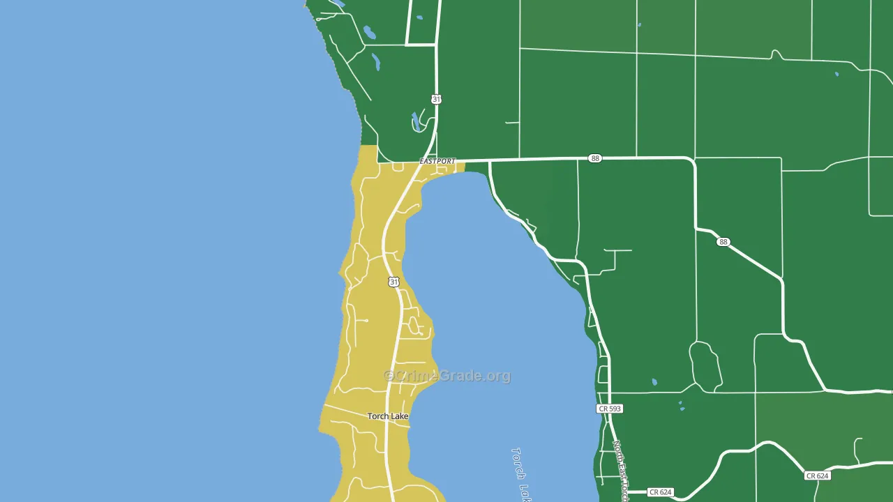 Eastport, MI Map of Vehicle Theft Rates