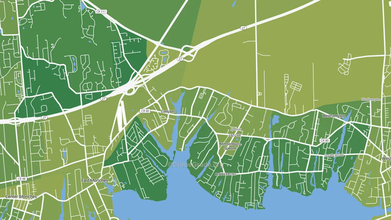 Eastport, NY Map of Vehicle Theft Rates