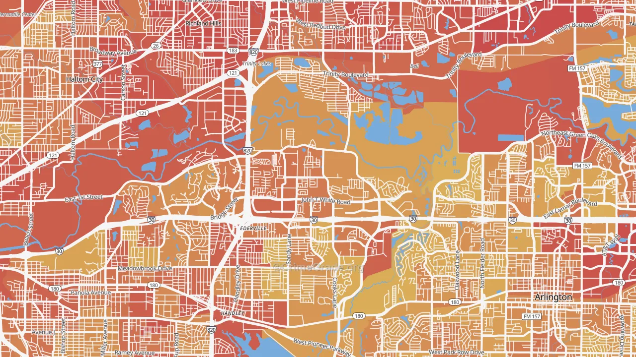 Eastside, Fort Worth, TX Map of Vehicle Theft Rates