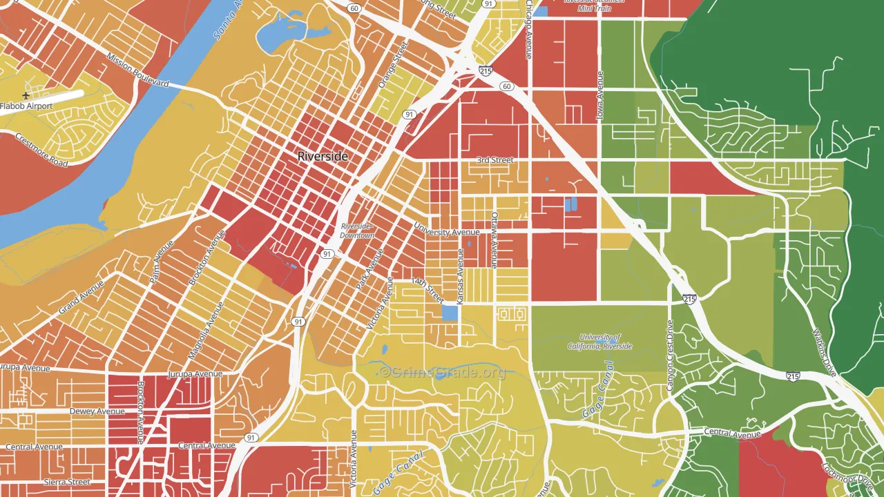 Eastside, Riverside, CA Map of Vehicle Theft Rates