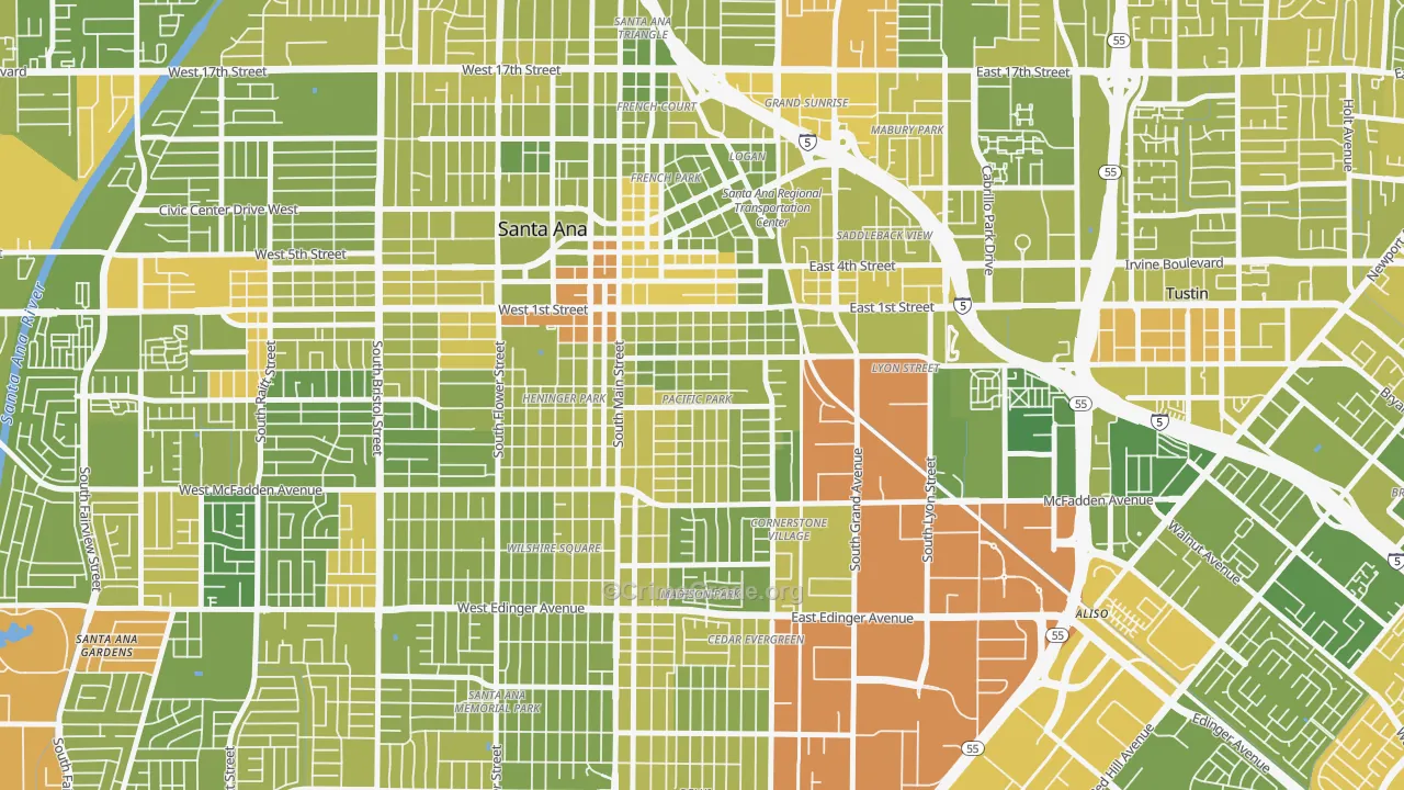 Eastside Santa Ana, Santa Ana, CA Map of Vehicle Theft Rates