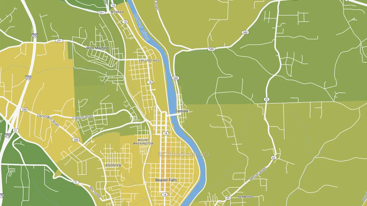 Eastvale, PA Map of Vehicle Theft Rates