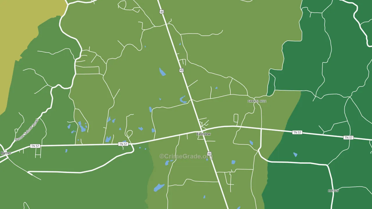 Eastview, TN Map of Vehicle Theft Rates