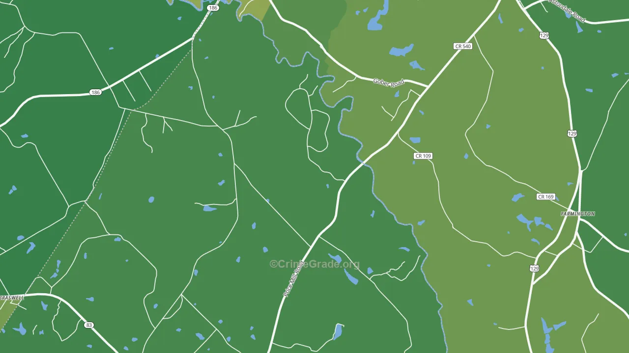 Eastville, GA Map of Vehicle Theft Rates