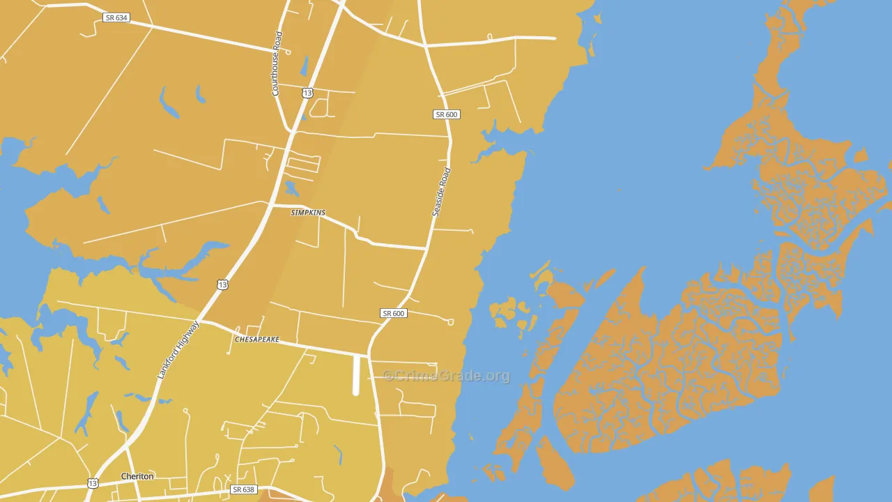 Eastville Station, VA Map of Vehicle Theft Rates