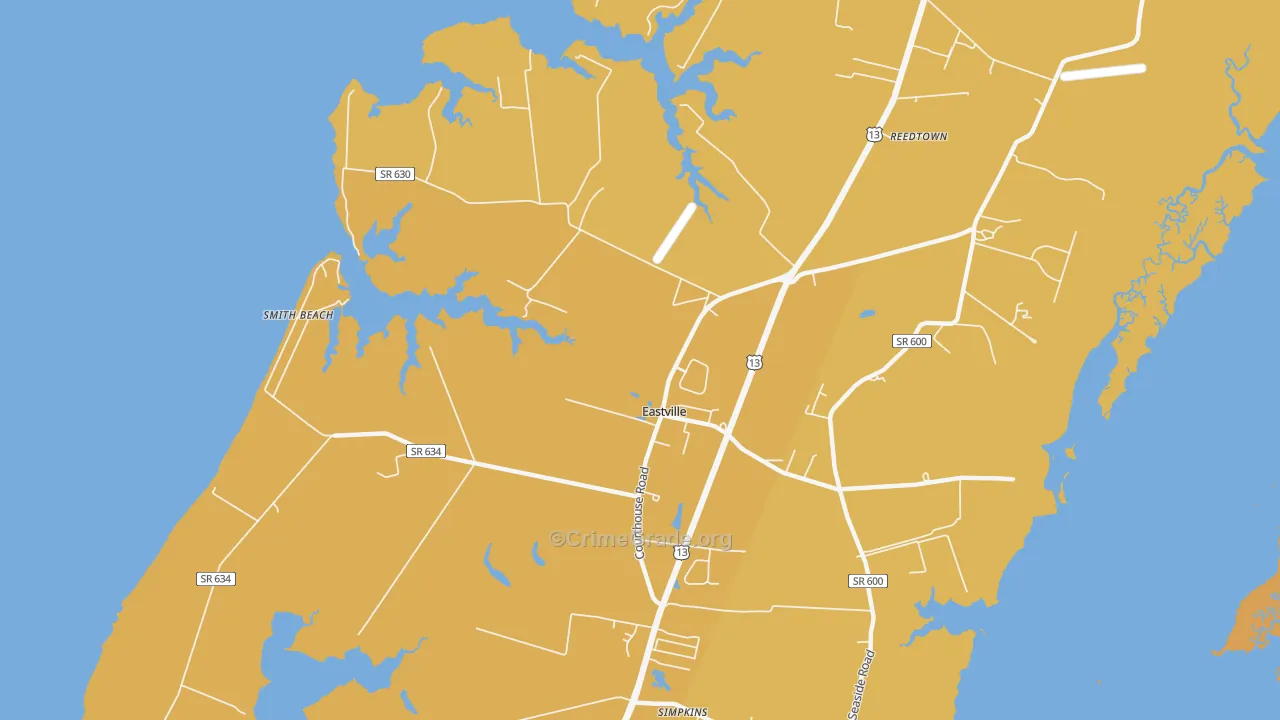 Eastville, VA Map of Vehicle Theft Rates