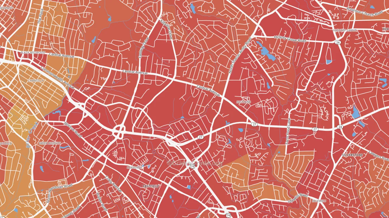 Eastway-Sheffield Park, Charlotte, NC Map of Vehicle Theft Rates