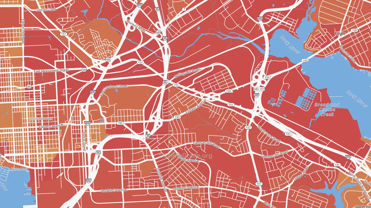 Eastwood, Dundalk, MD Map of Vehicle Theft Rates