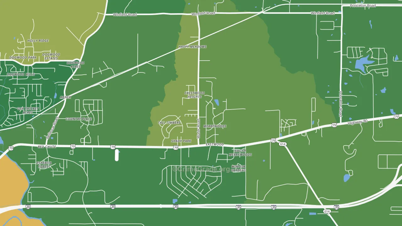 Eastwood, LA Map of Vehicle Theft Rates