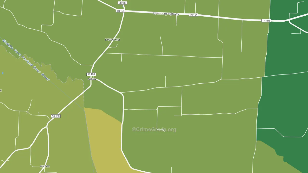 Eaton, TN Map of Vehicle Theft Rates