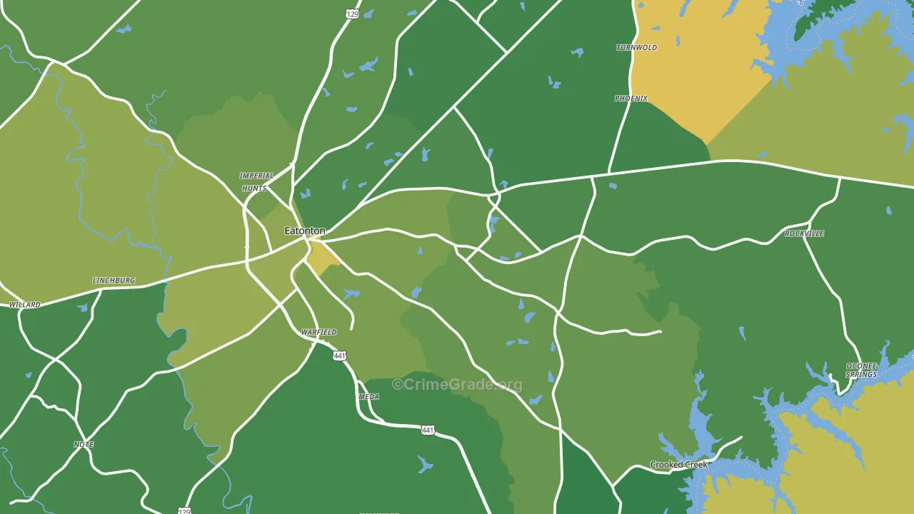 Eatonton, GA Map of Vehicle Theft Rates