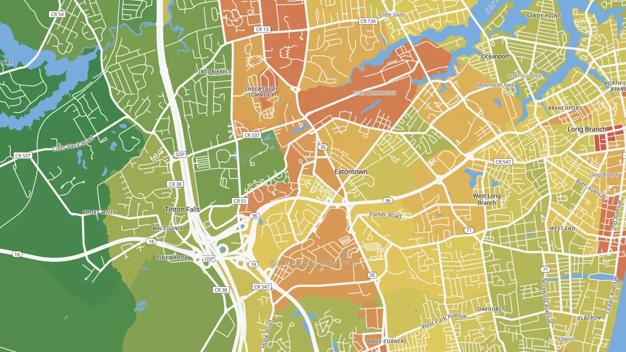 Eatontown, NJ Map of Vehicle Theft Rates