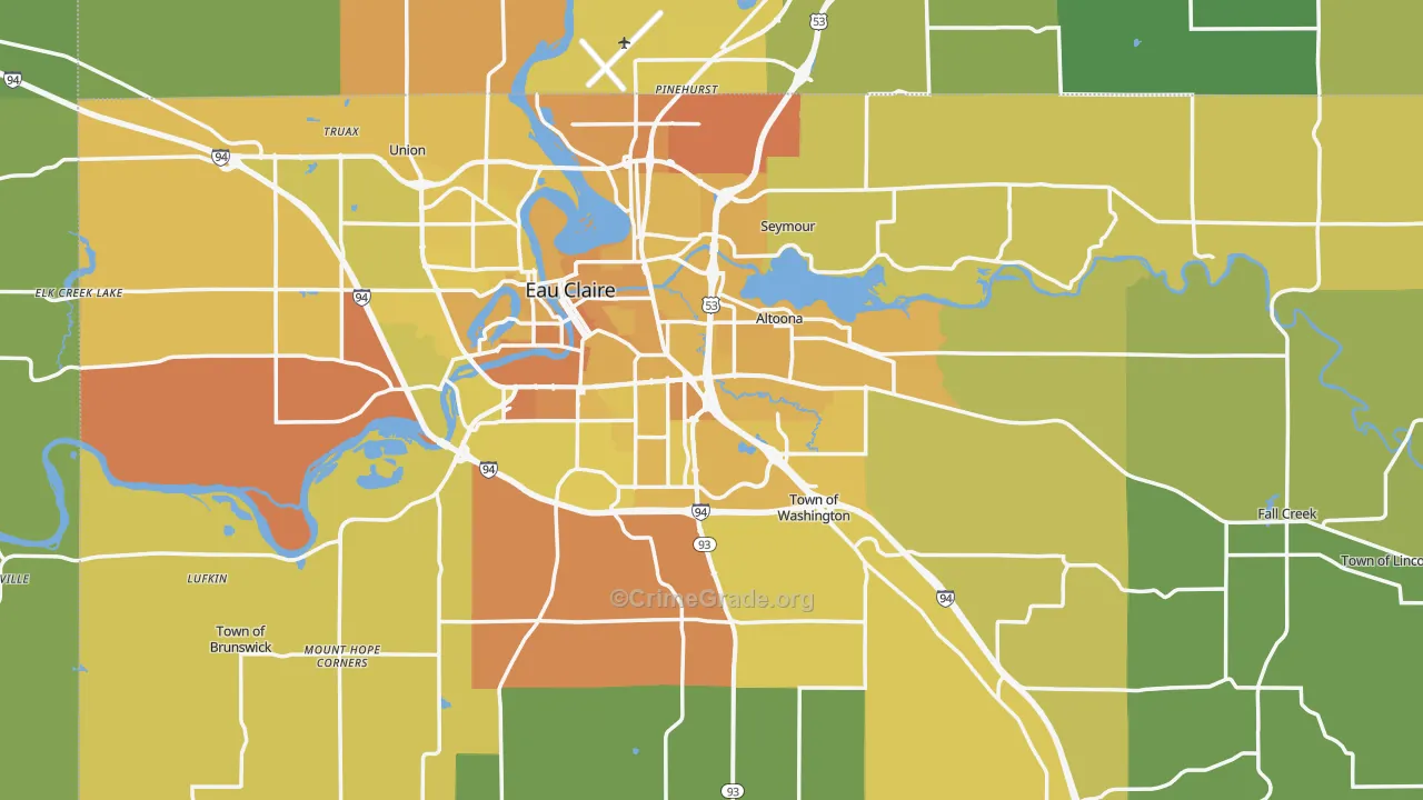 Eau Claire County, WI Map of Vehicle Theft Rates
