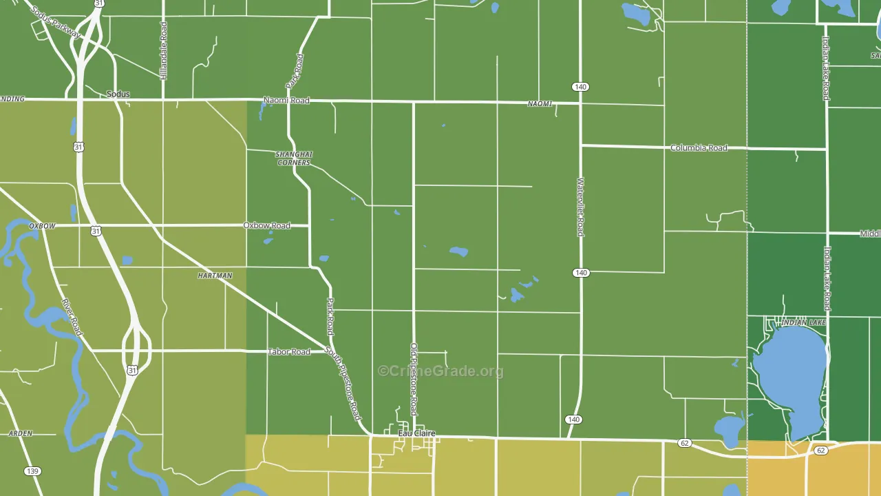 Eau Claire, MI Map of Vehicle Theft Rates