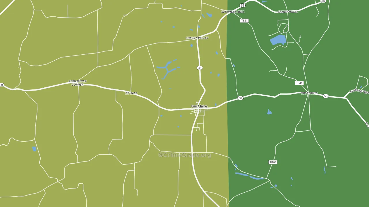 Eau Claire, PA Map of Vehicle Theft Rates