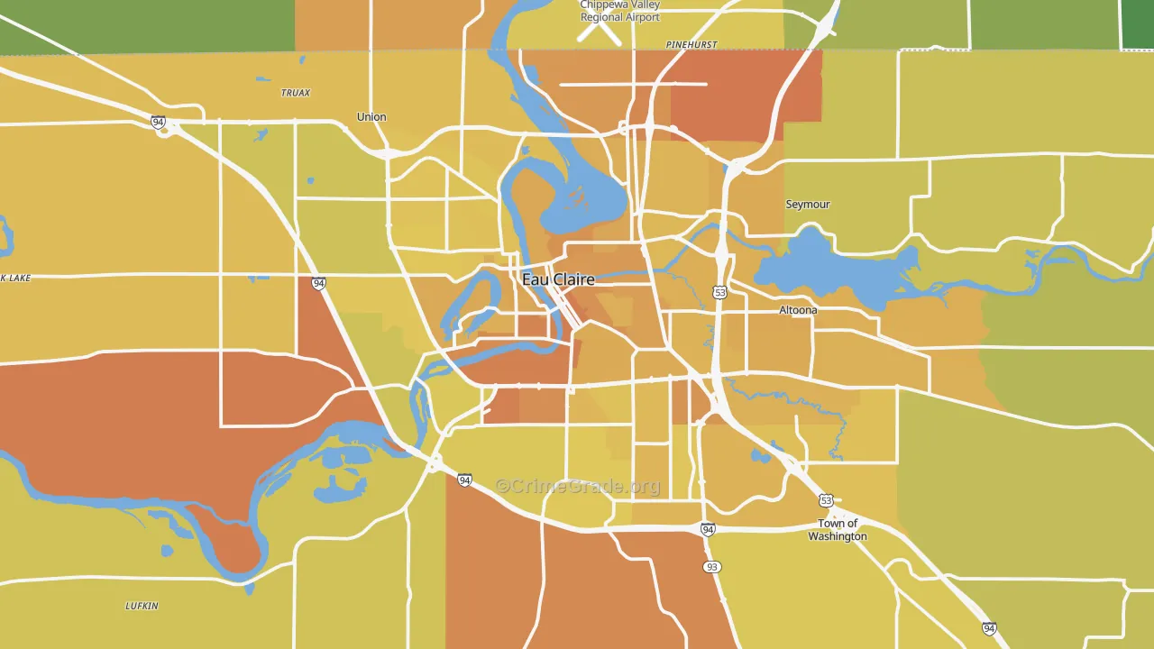 Eau Claire, WI Map of Vehicle Theft Rates