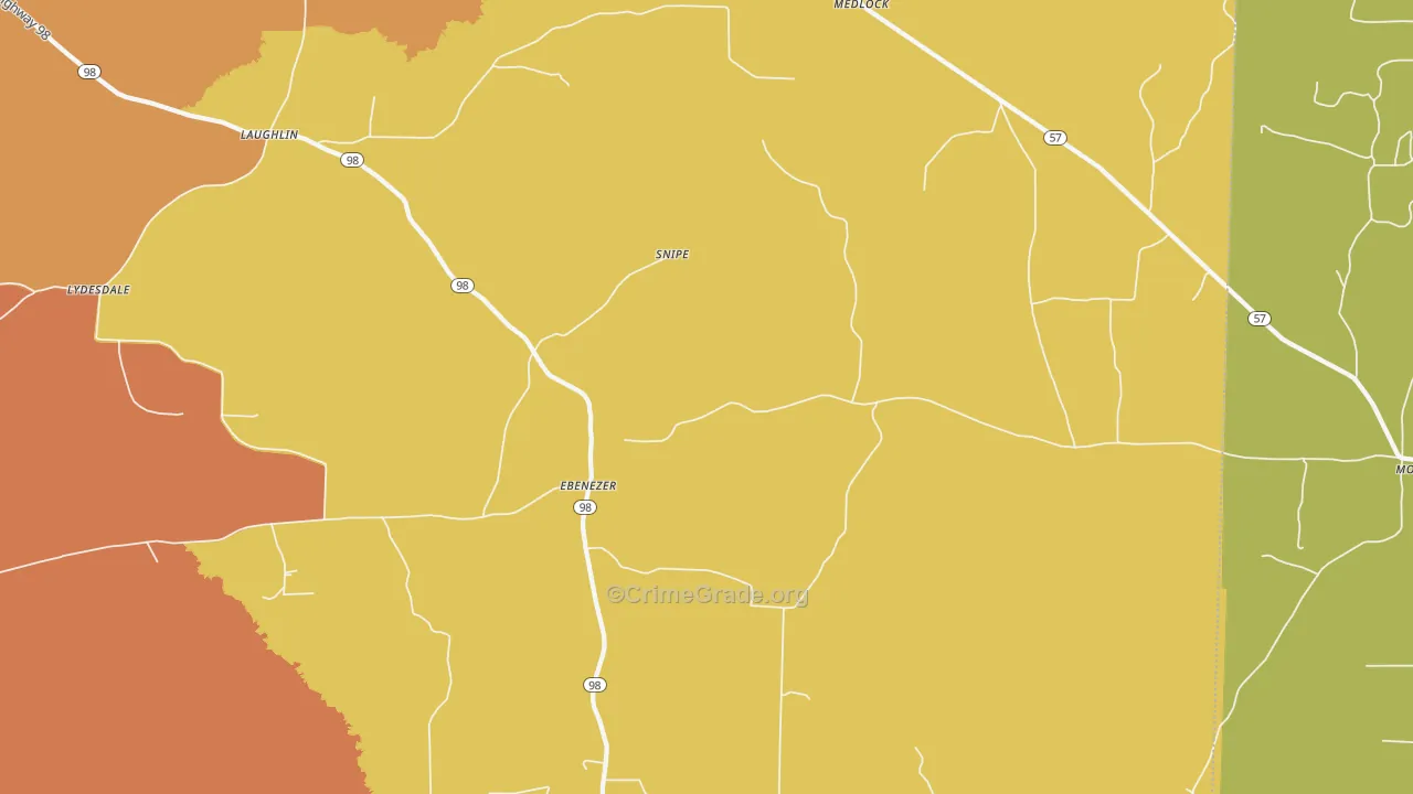 Ebenezer, AR Map of Vehicle Theft Rates