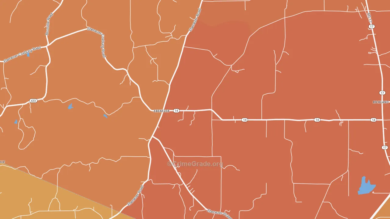 Ebenezer, MS Map of Vehicle Theft Rates