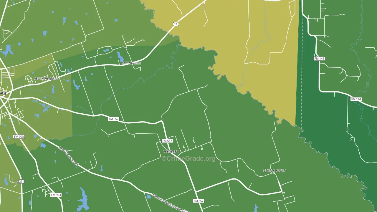 Ebenezer, TX Map of Vehicle Theft Rates