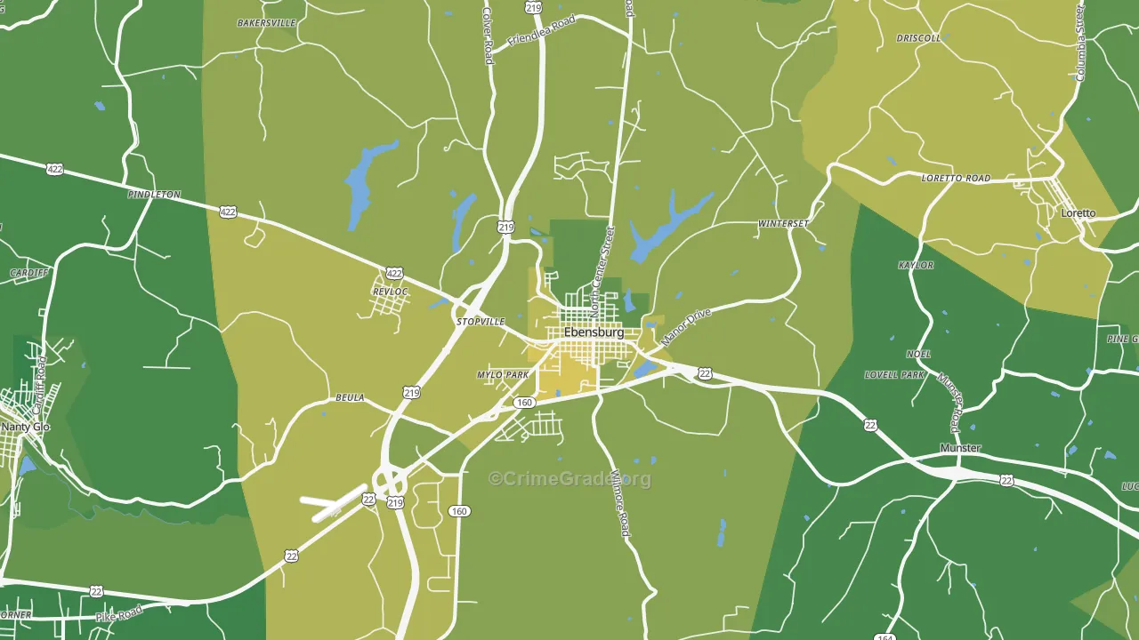 Ebensburg, PA Map of Vehicle Theft Rates
