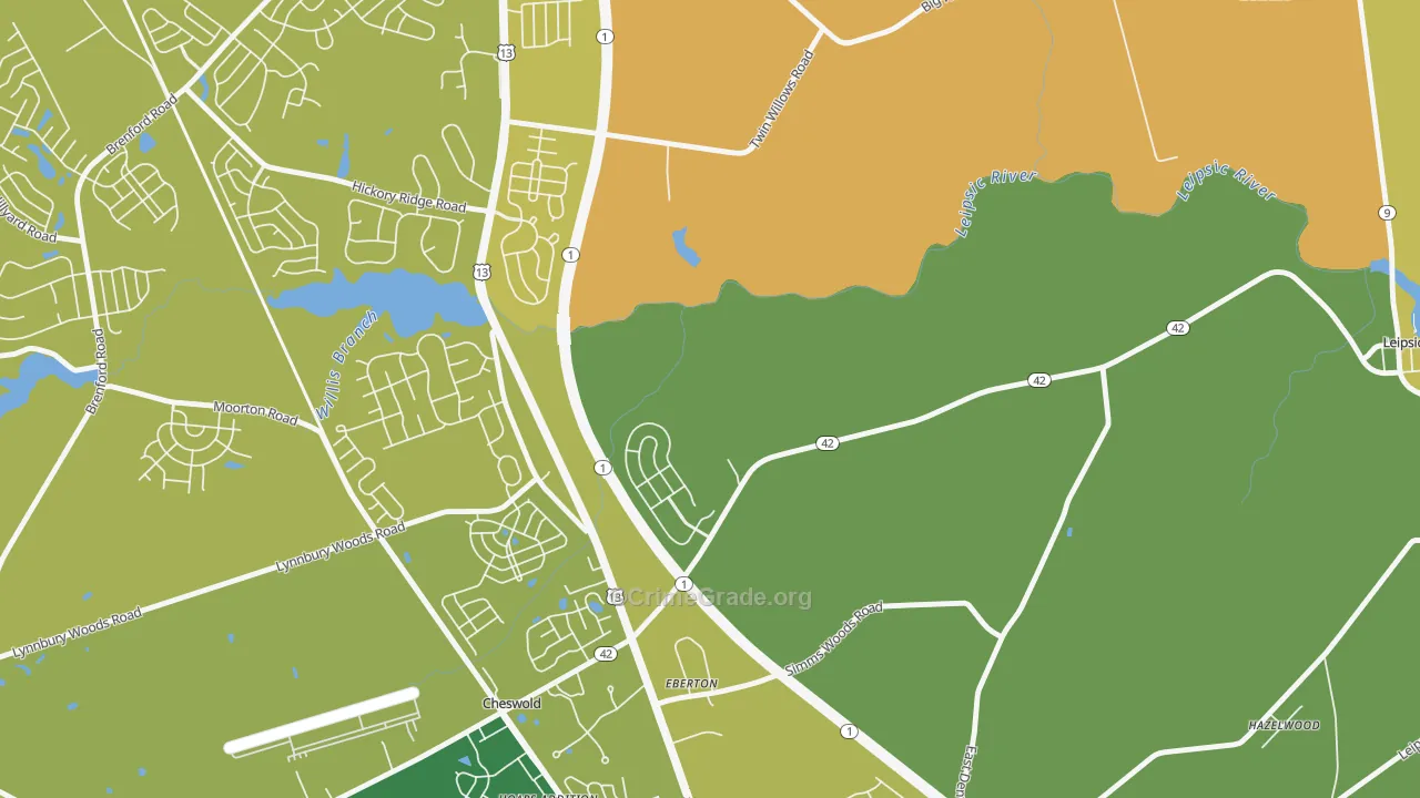 Eberton, DE Map of Vehicle Theft Rates