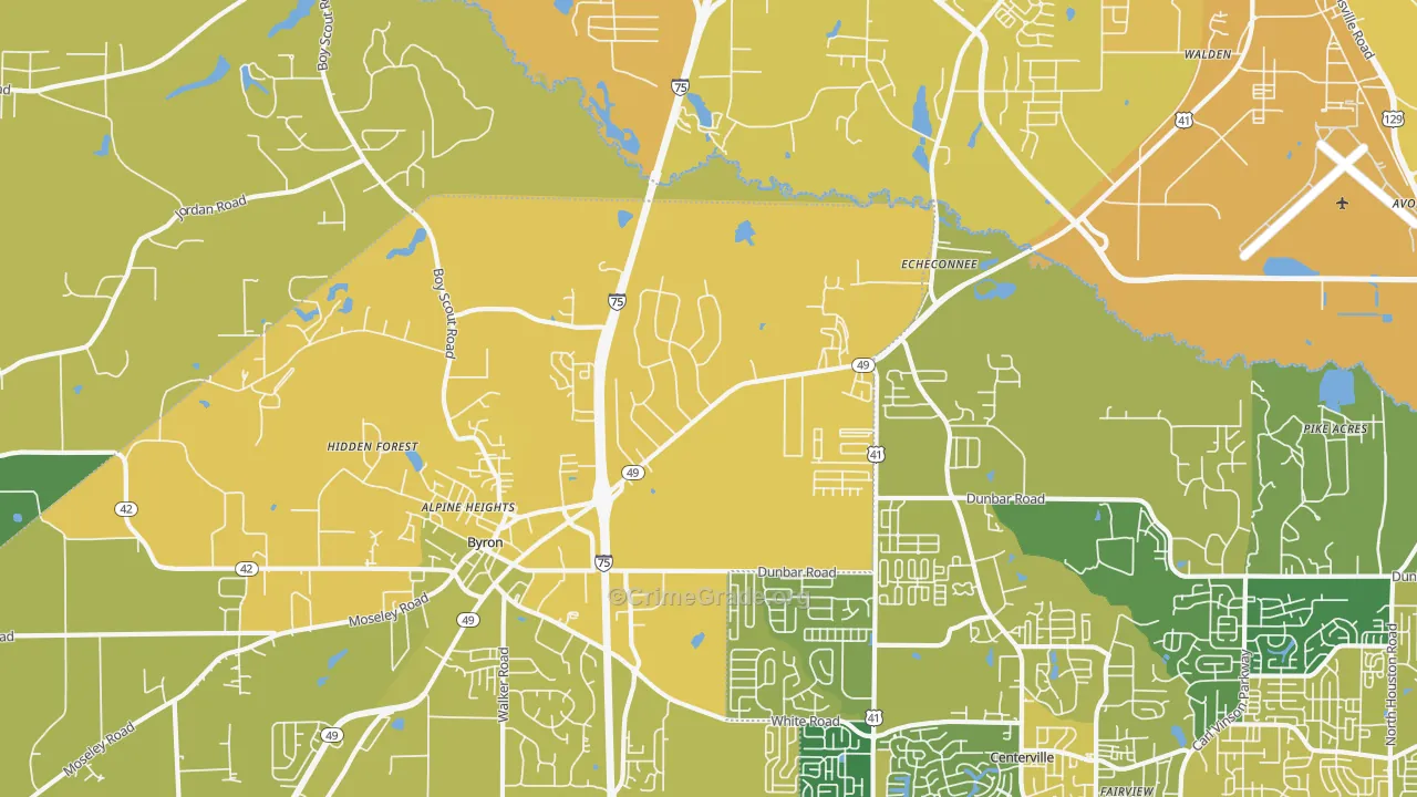 Echeconnee, GA Map of Vehicle Theft Rates