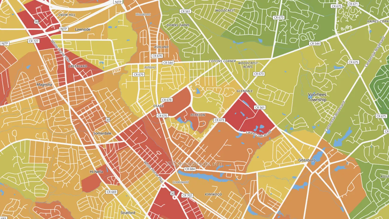 Echelon, NJ Map of Vehicle Theft Rates