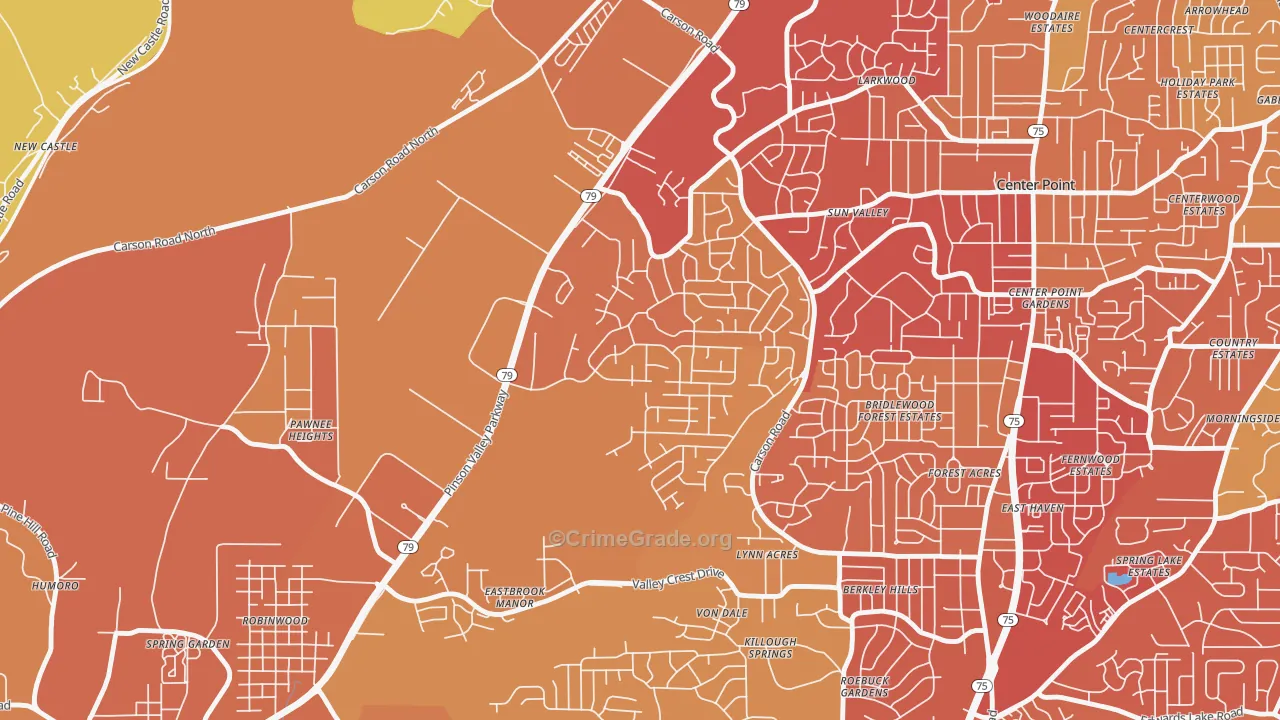 Echo Highlands, Birmingham, AL Map of Vehicle Theft Rates
