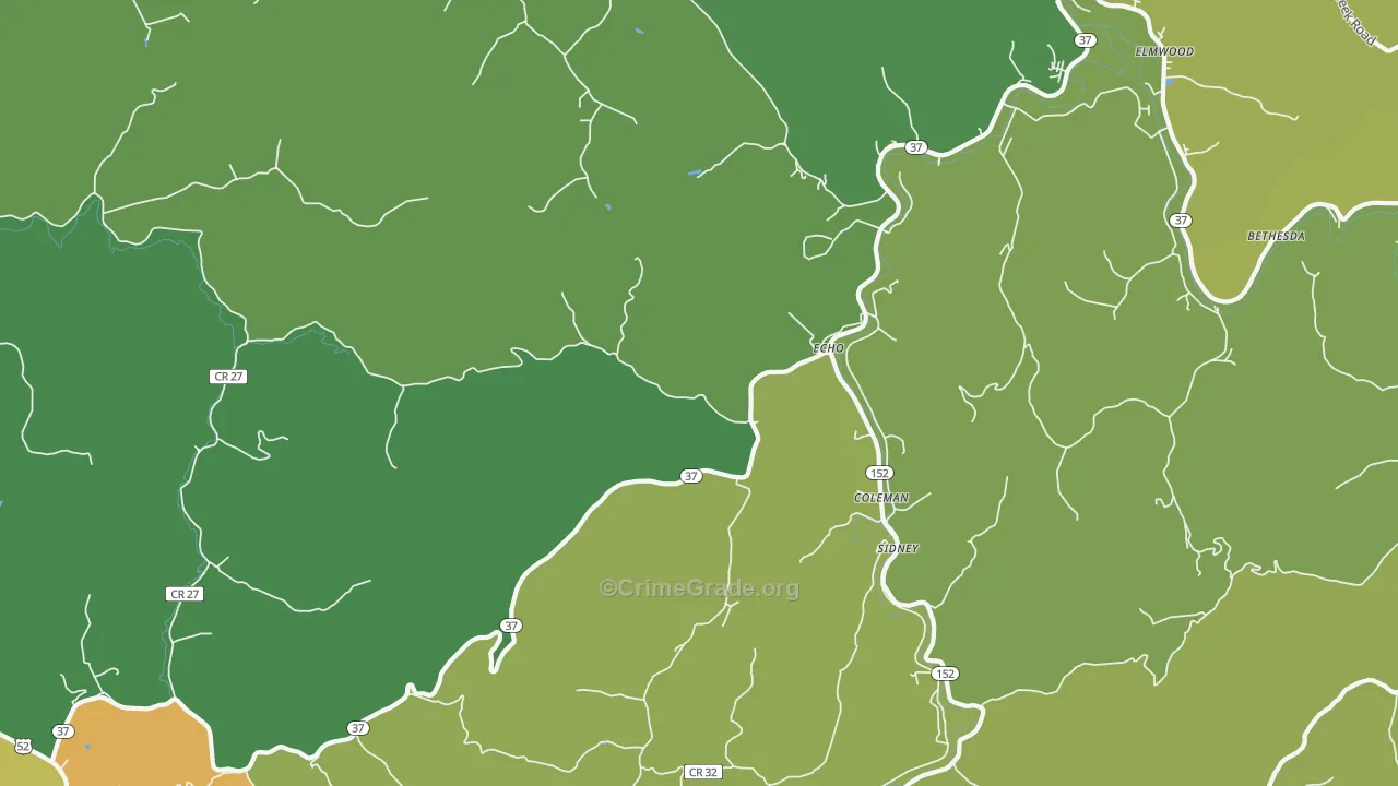 Echo, WV Map of Vehicle Theft Rates