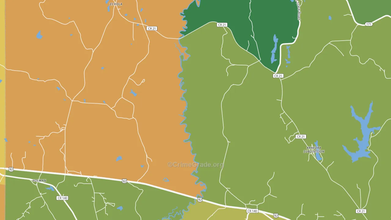 Echola, AL Map of Vehicle Theft Rates