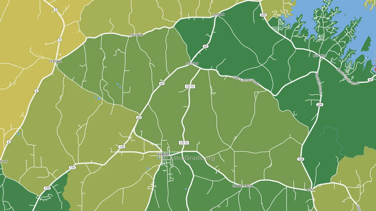 Eclectic, AL Map of Vehicle Theft Rates