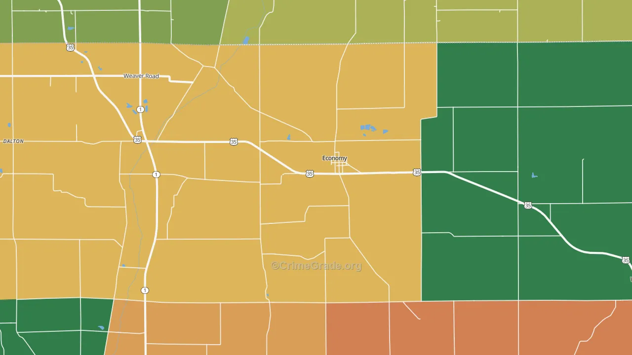 Economy, IN Map of Vehicle Theft Rates