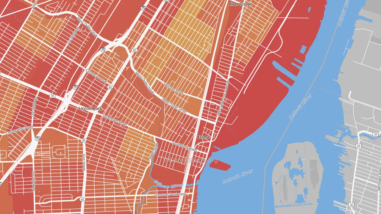 Ecorse, MI Map of Vehicle Theft Rates