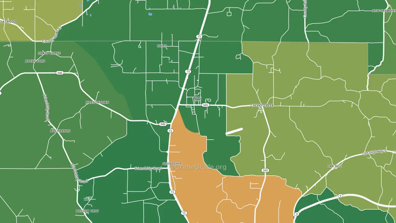 Ecru, MS Map of Vehicle Theft Rates