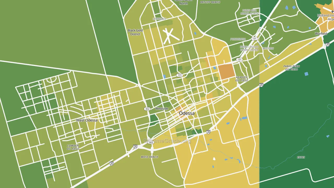 Ector County, TX Map of Vehicle Theft Rates