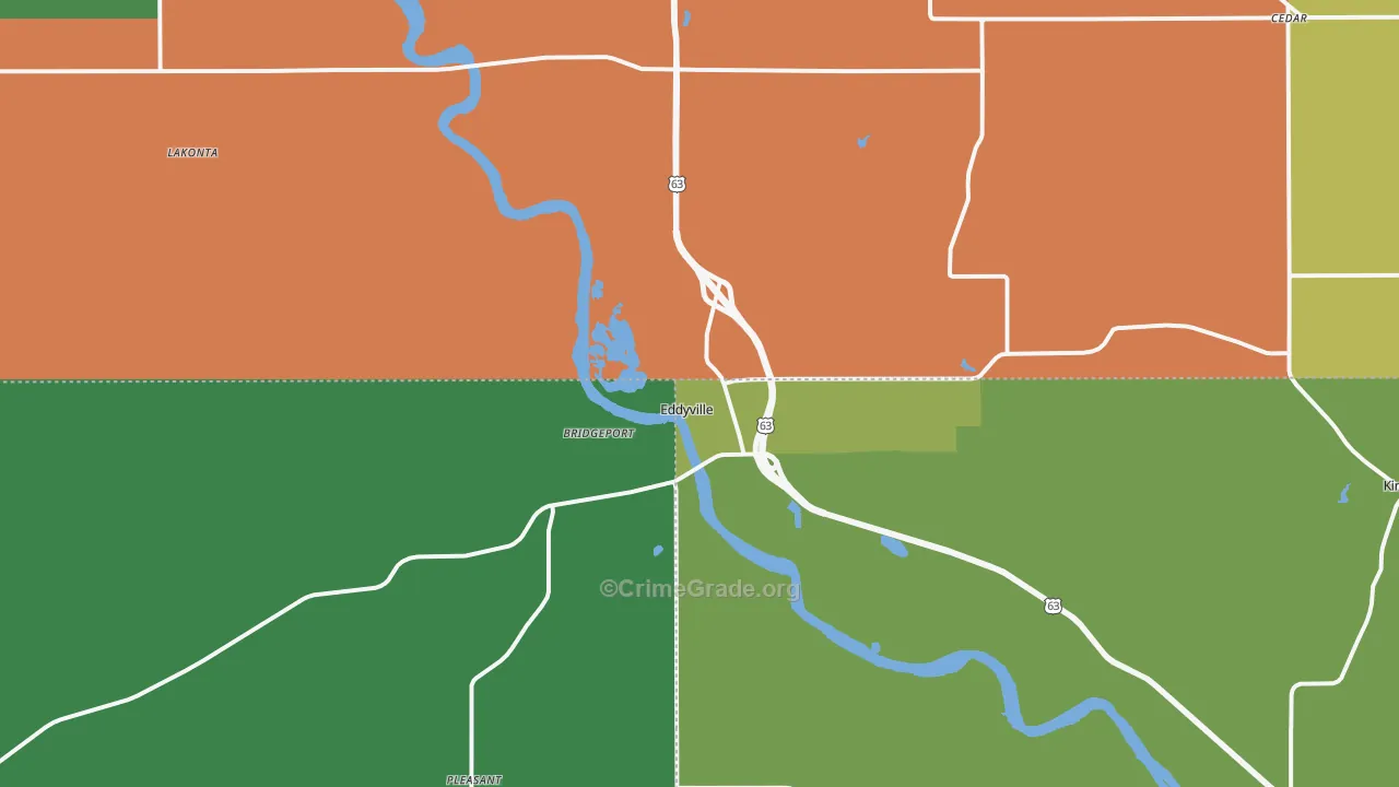 Eddyville, IA Map of Vehicle Theft Rates