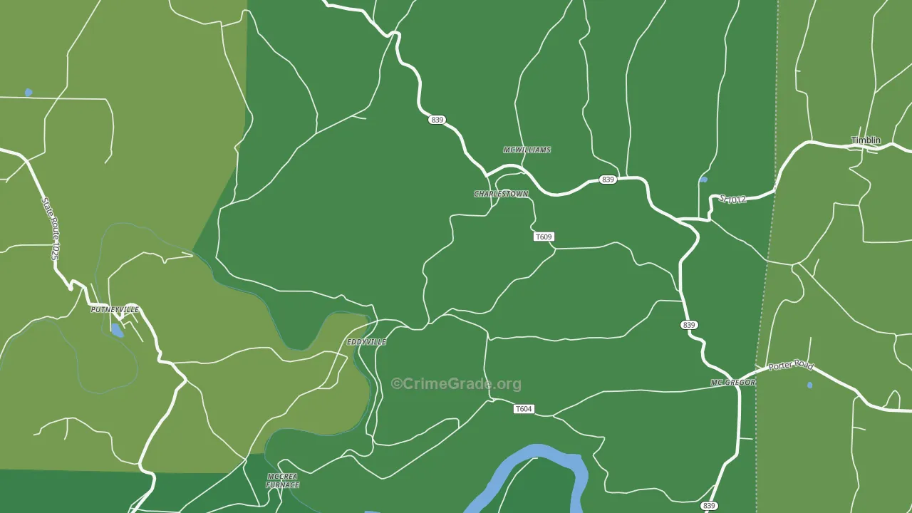 Eddyville, PA Map of Vehicle Theft Rates