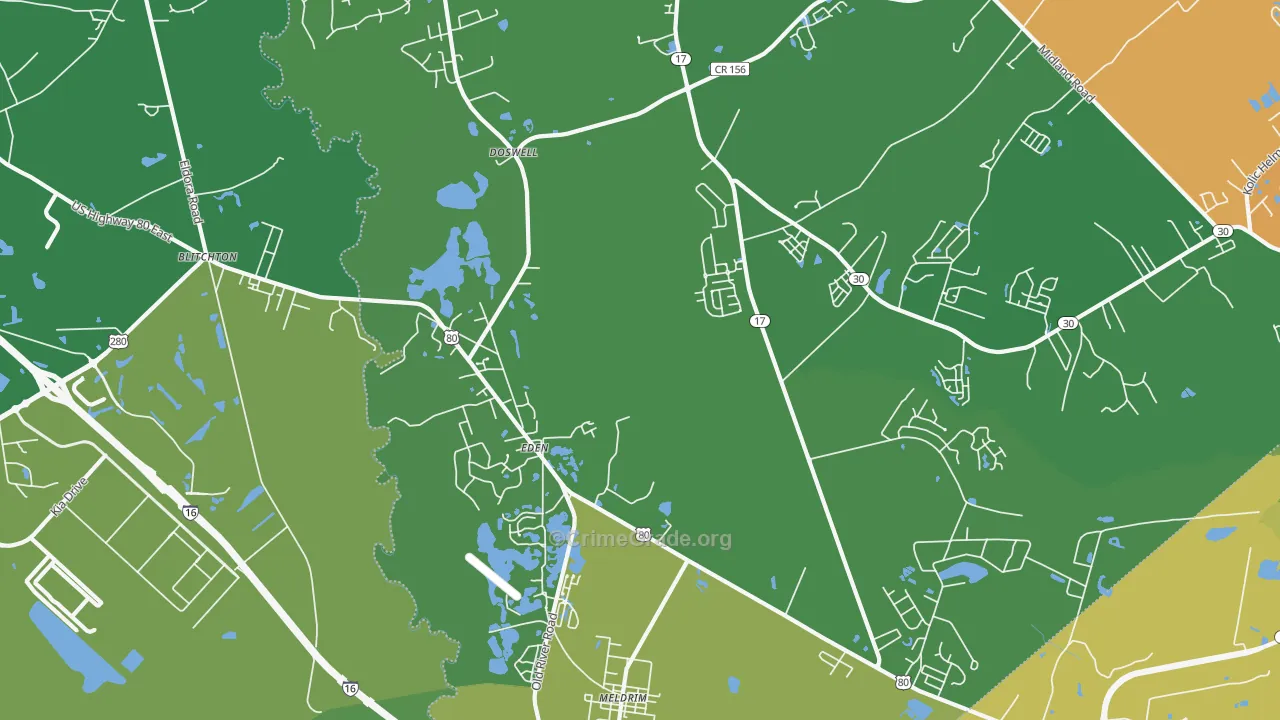Eden, GA Map of Vehicle Theft Rates