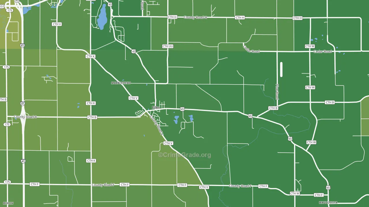 Eden, WI Map of Vehicle Theft Rates