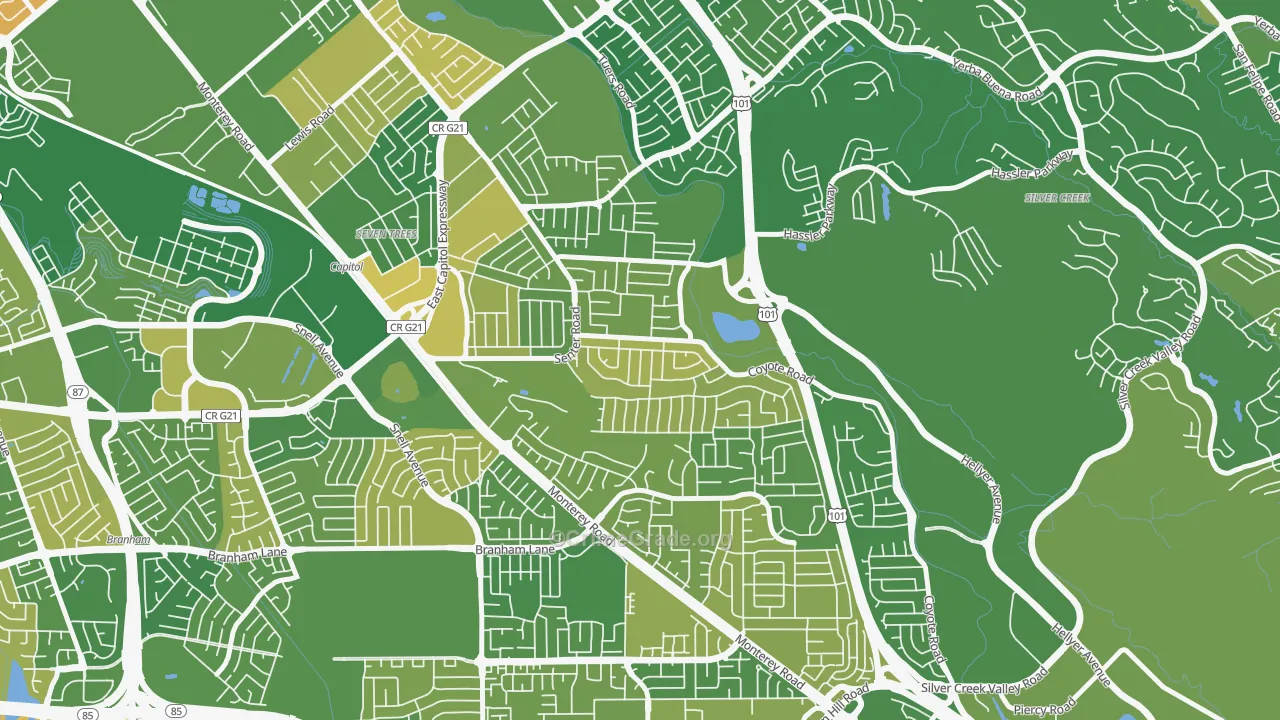 Edenvale-Seven Trees, San Jose, CA Map of Vehicle Theft Rates