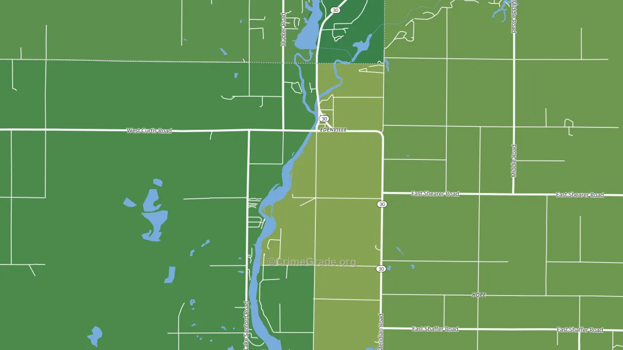 Edenville, MI Map of Vehicle Theft Rates