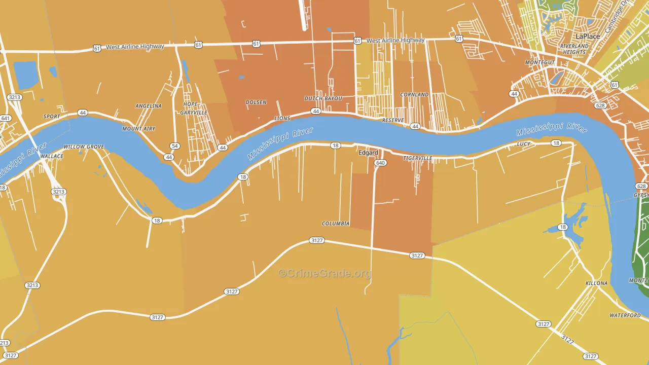 Edgard, LA Map of Vehicle Theft Rates