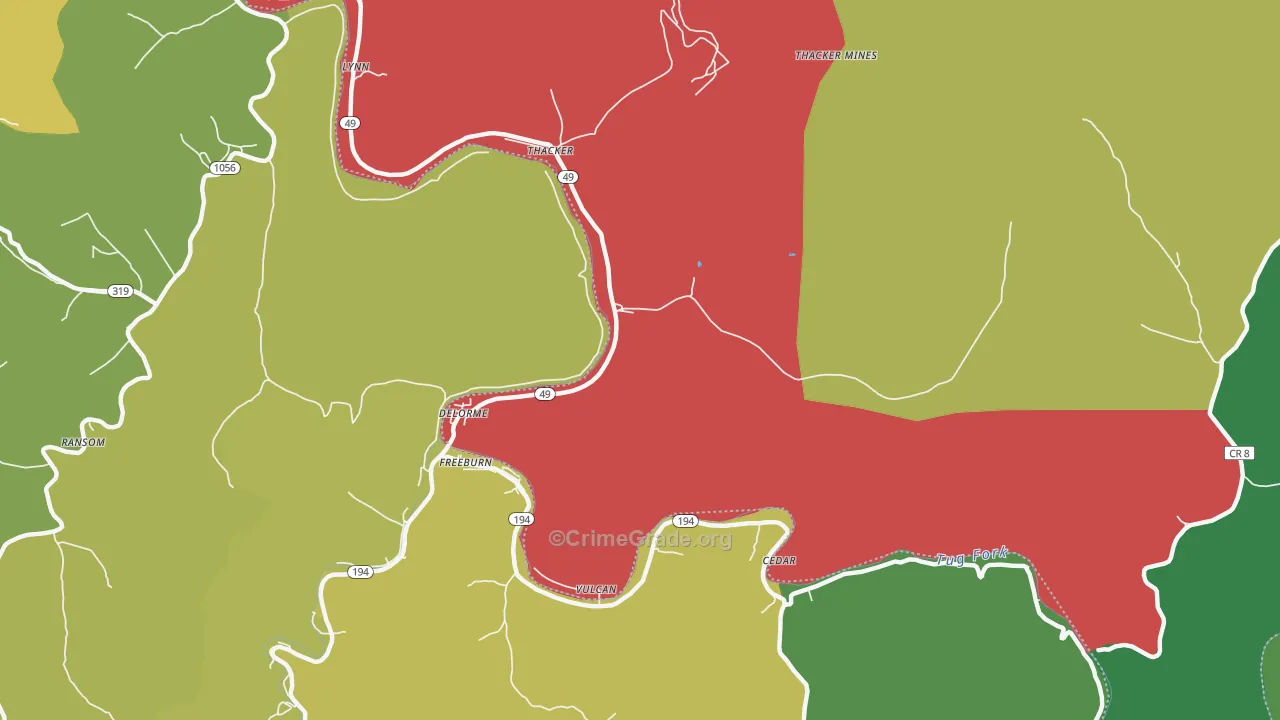 Edgarton, WV Map of Vehicle Theft Rates