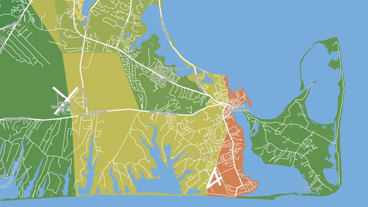 Edgartown, MA Map of Vehicle Theft Rates