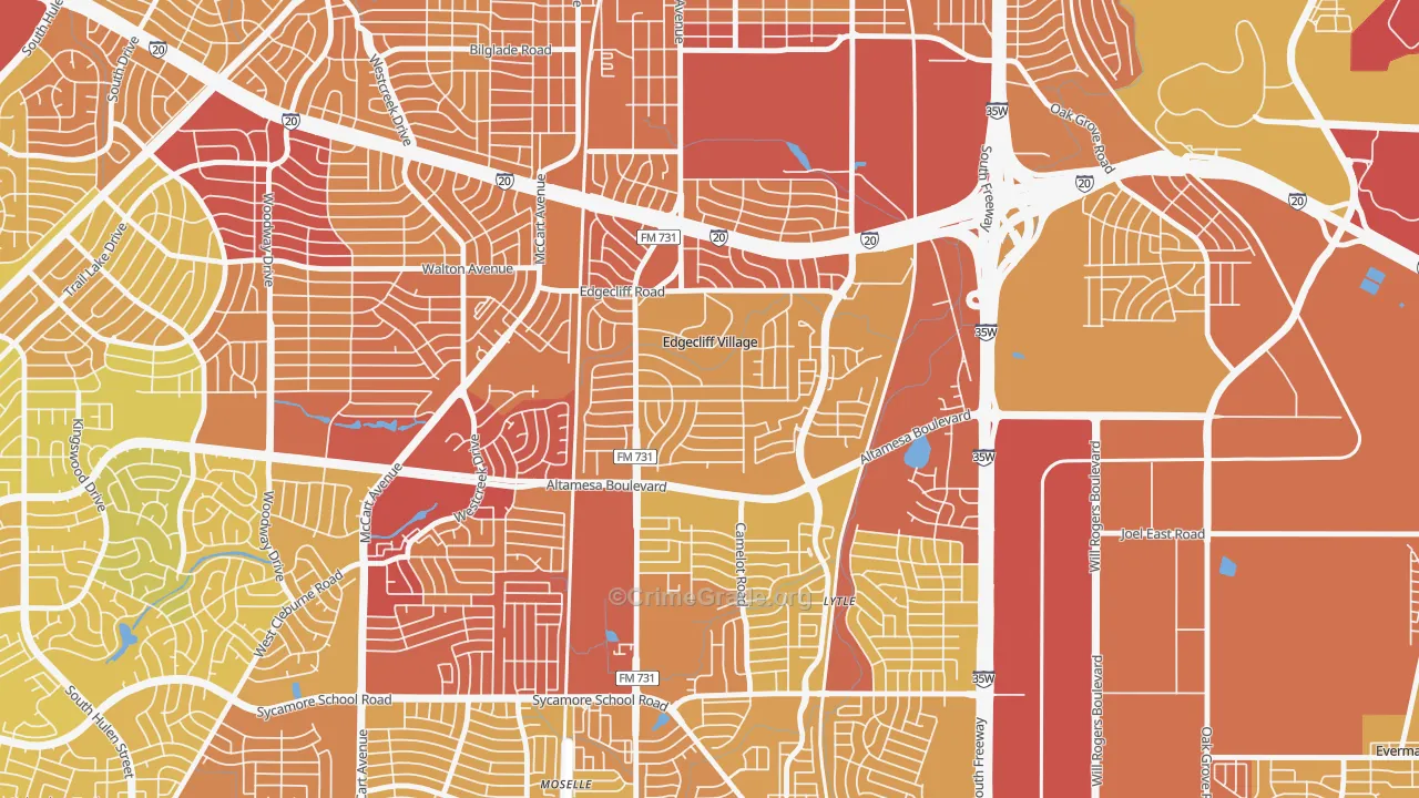 Edgecliff Village, TX Map of Vehicle Theft Rates