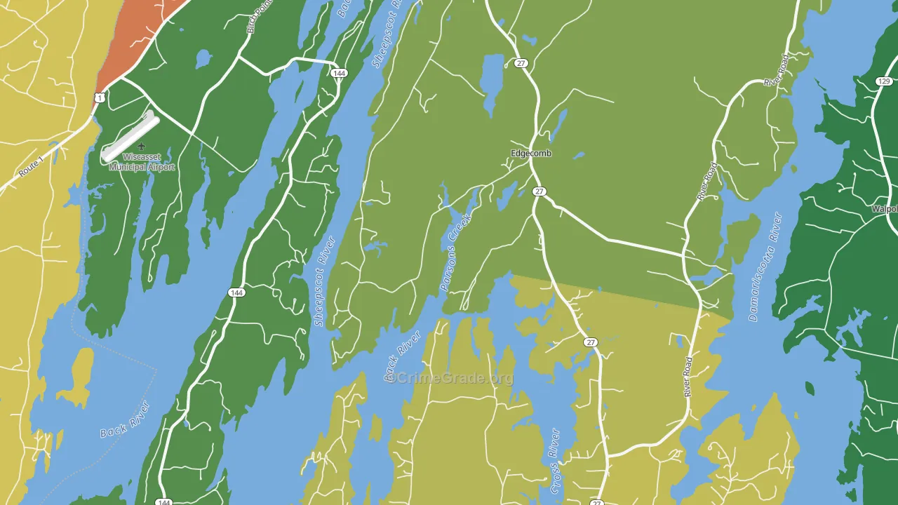 Edgecomb, ME Map of Vehicle Theft Rates