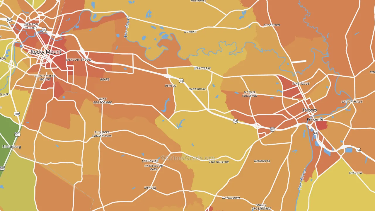 Edgecombe County, NC Map of Vehicle Theft Rates